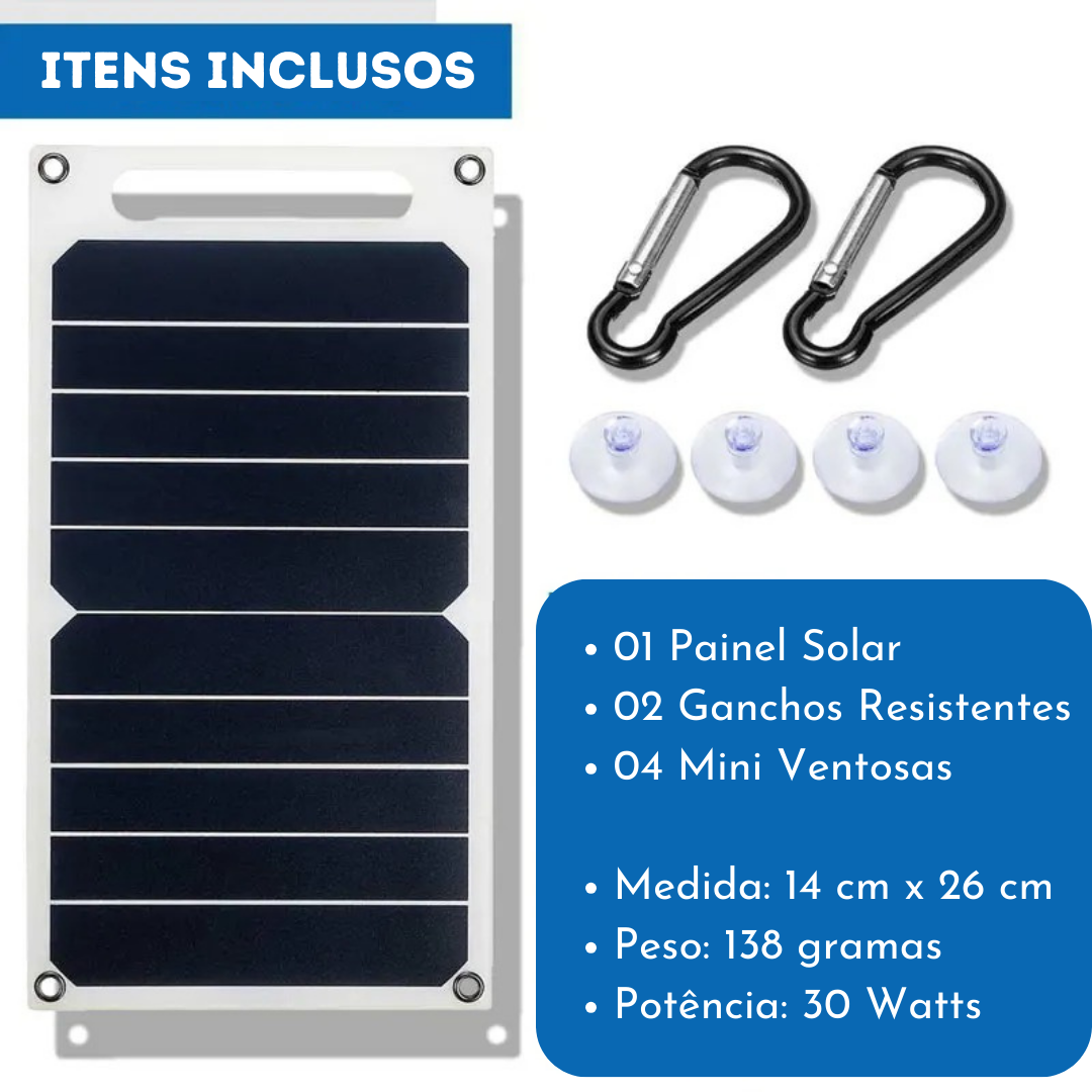 Painel Solar 30W a Prova D´agua com USB