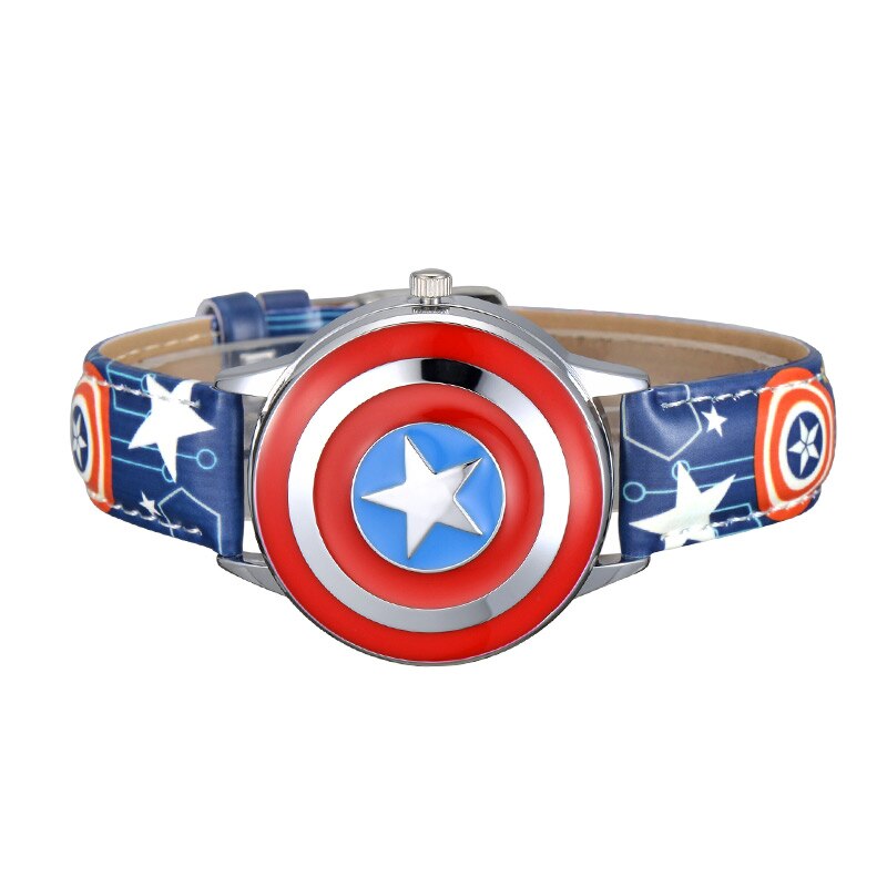 Marvel Avengers Captain America Child Leather PU Waterproof Children Quartz Flip Metal Case Watches Disney Super Hero Boys Clock