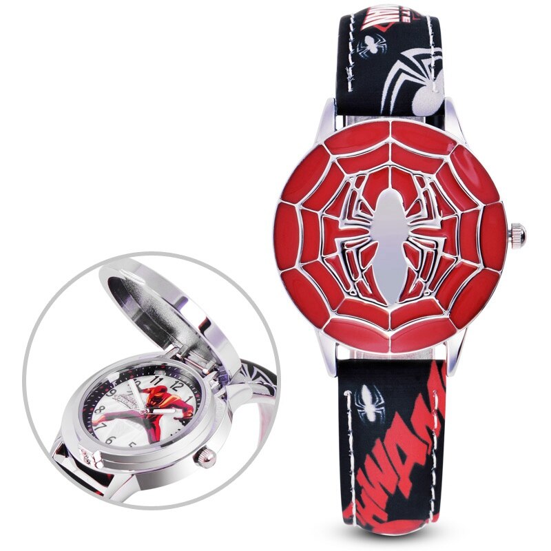 Marvel Avengers Captain America Child Leather PU Waterproof Children Quartz Flip Metal Case Watches Disney Super Hero Boys Clock