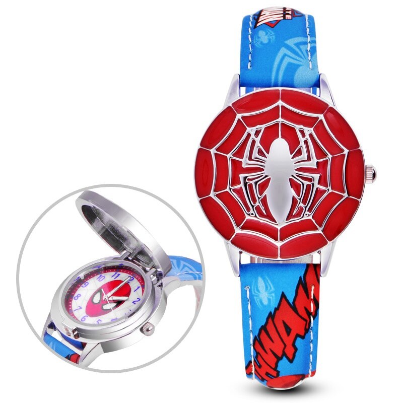 Marvel Avengers Captain America Child Leather PU Waterproof Children Quartz Flip Metal Case Watches Disney Super Hero Boys Clock