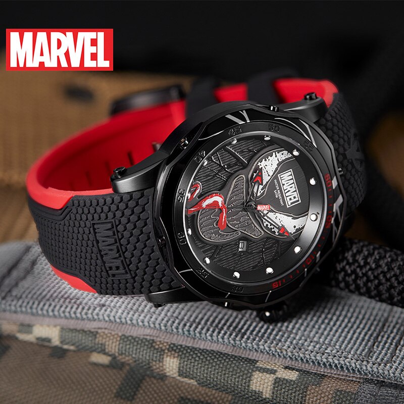 Marvel Avengers VENOM Men 5ATM Waterproof Watch Stainless Steel Silicone Band Man Sport Trendy Clock Army Reloj Black Super Hero