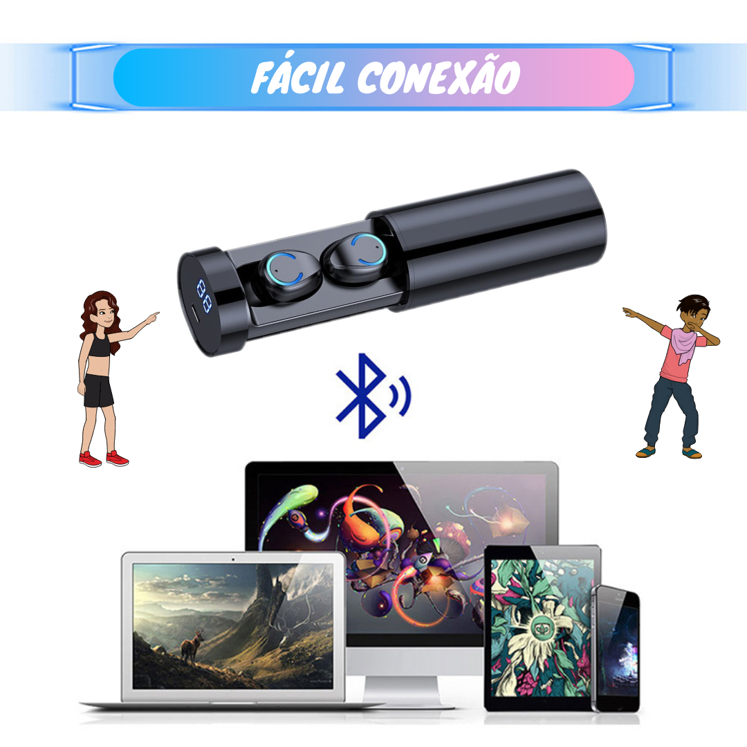 Fone de ouvido a Prova D´água F9-6 TWS Bluetooth 5.0 Esportivo Display de LED e Viva-Voz